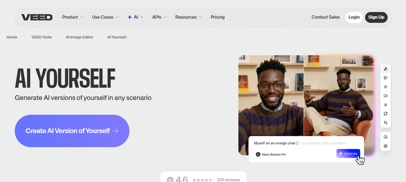 VEED AI Yourself for incorporating yourself in AI image generator