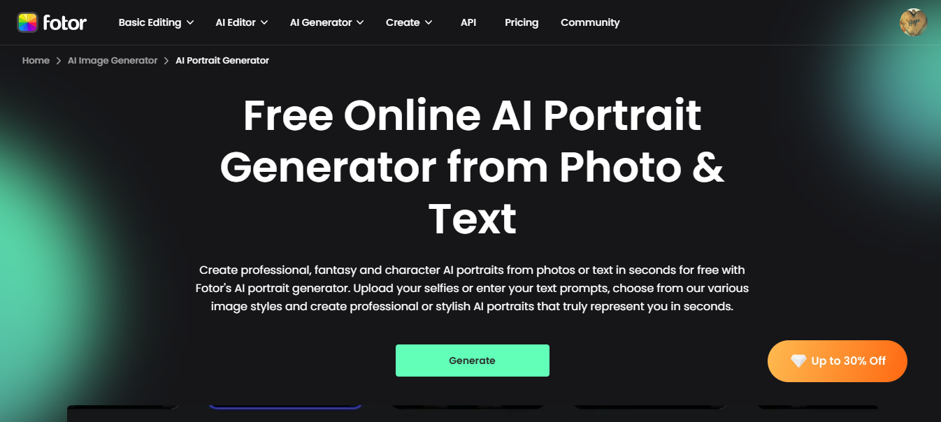 Fotor AI Portrait generator for incorporating yourself in AI image generator
