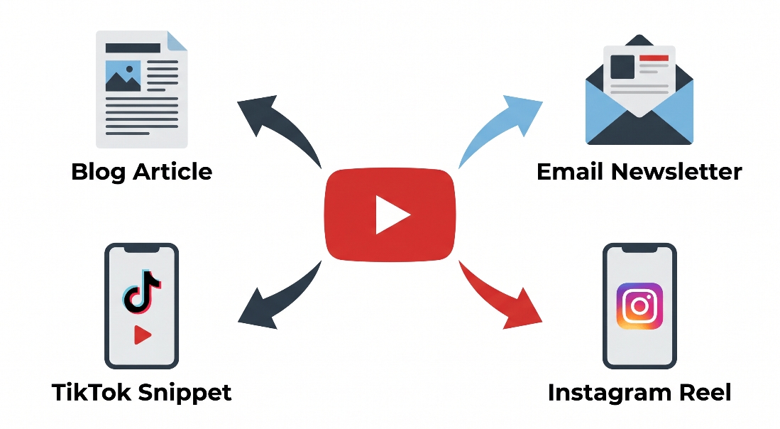 YouTube video → Blog, email, and short clips