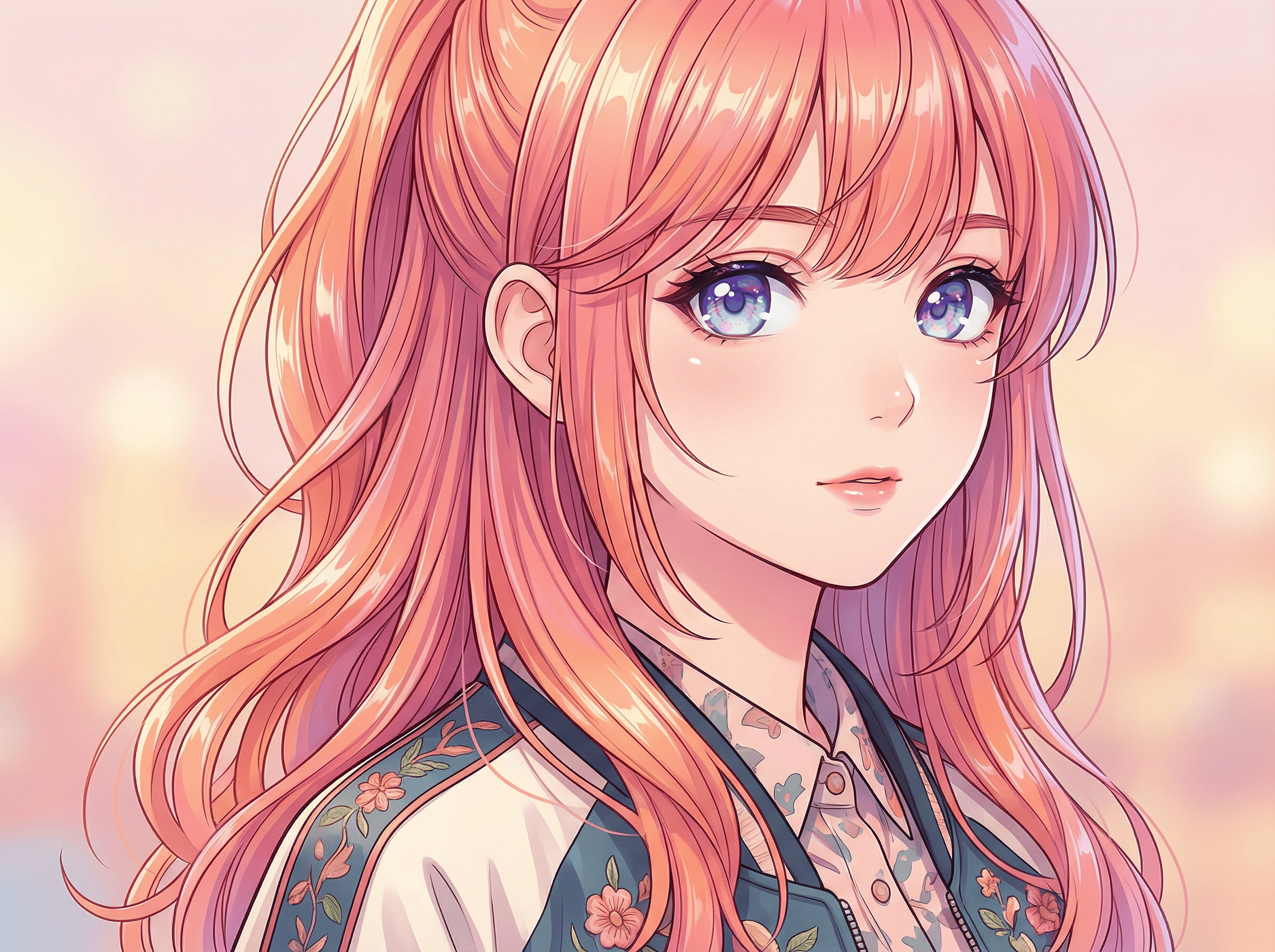 A portrait of a young woman in anime style