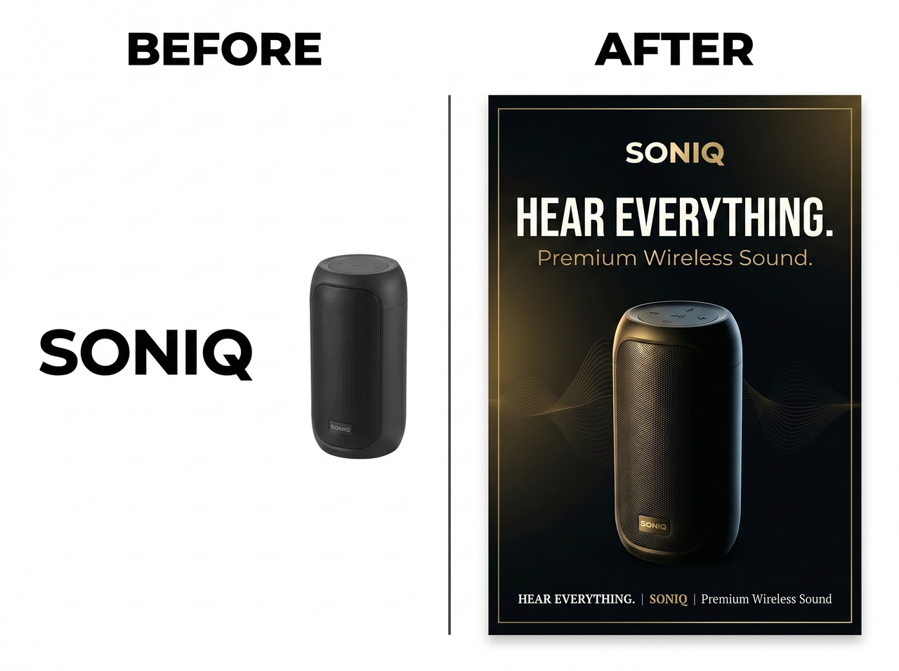 4. Logo and product photo → branded poster and social post