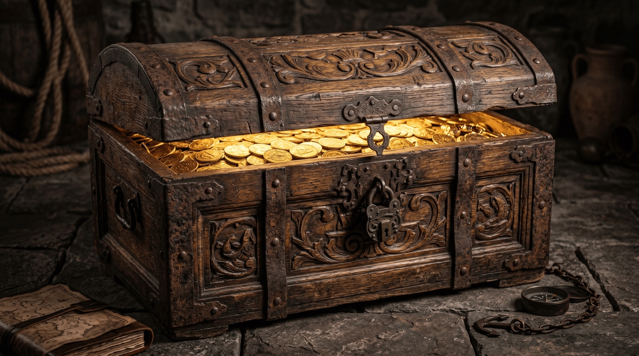 Vintage wooden rustic treasure chest