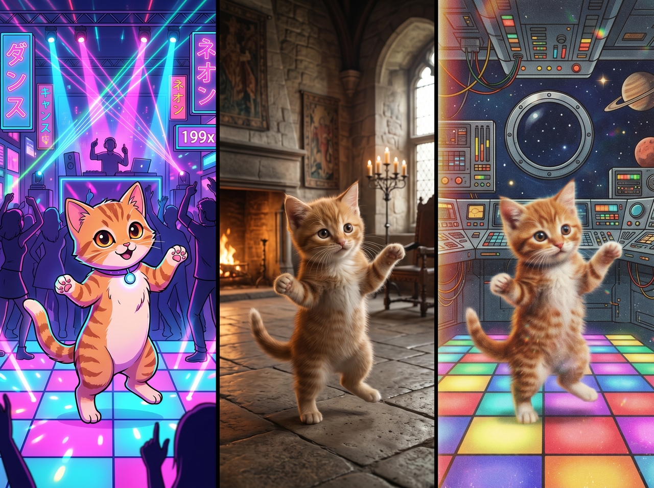 Switch between any AI cat video style 