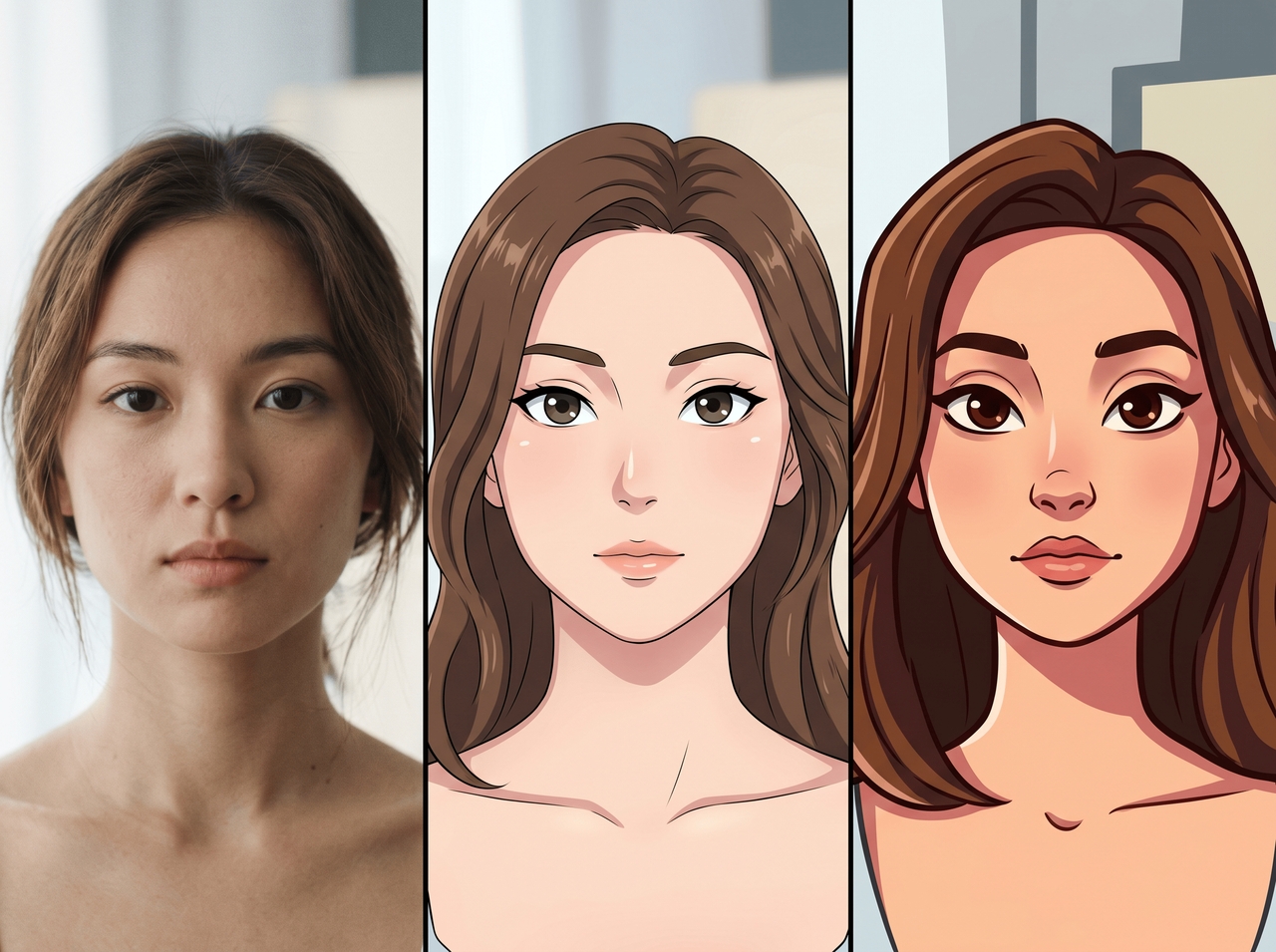Create cartoon, anime, or cinematic faces