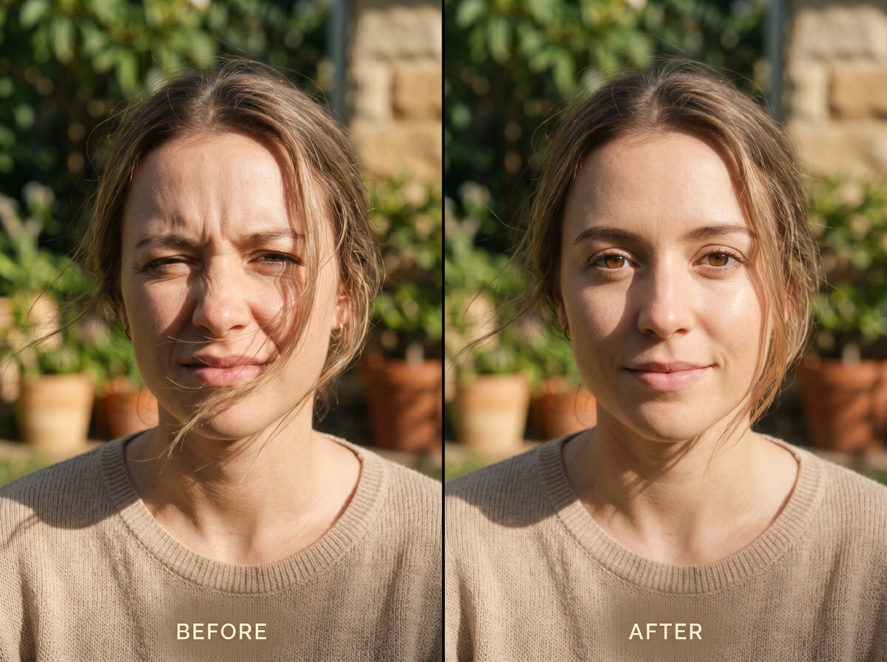 Control eye openness to fix squinting 
