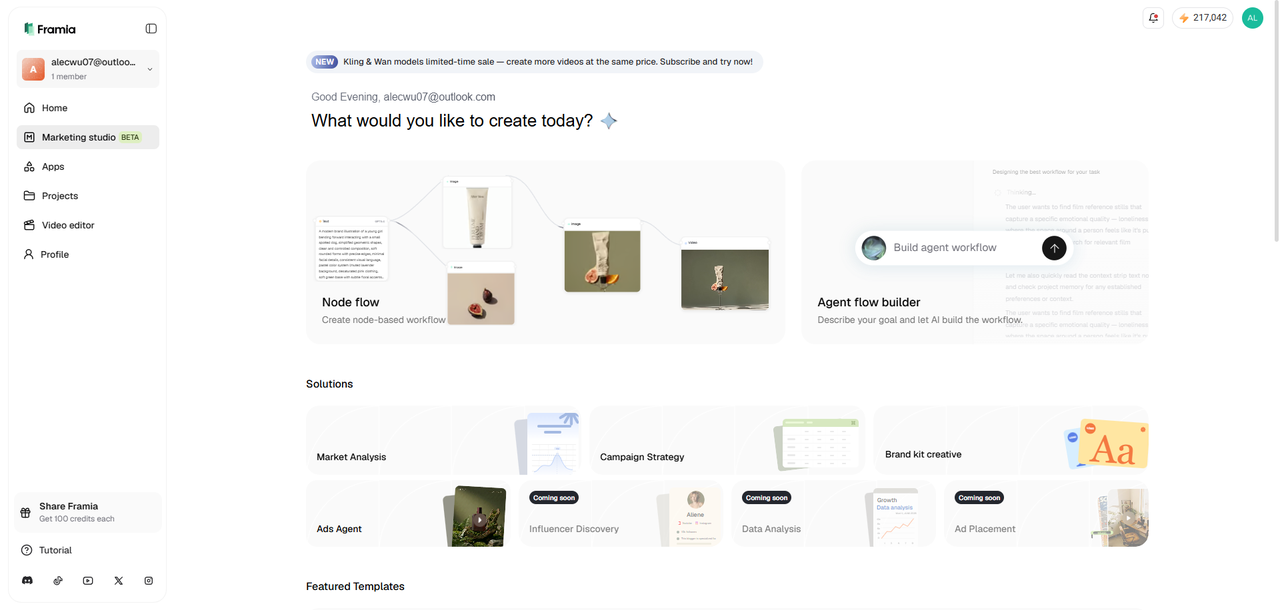 Access "Node flow" from "Marketing studio"